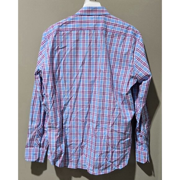 J Maverick New York Light Blue & Pink Plaid LS Button Front Dress Shirt - Men XL - Picture 2 of 6